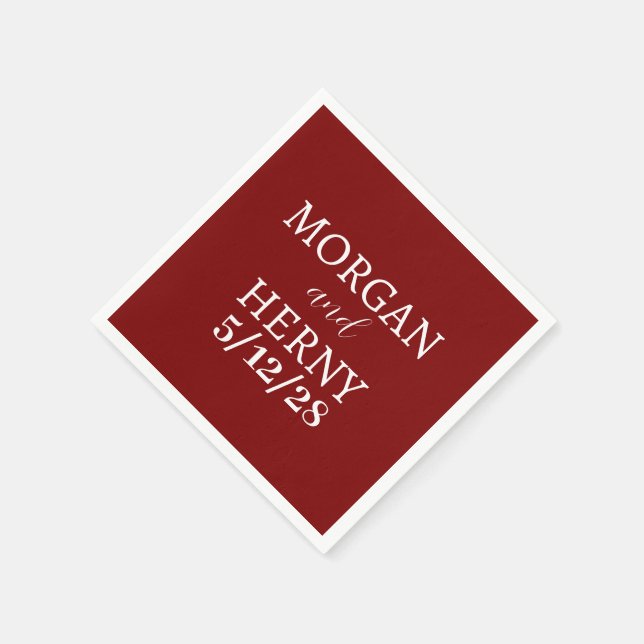 CUSTOMIZED NAME STYLISH MODERN BURGUNDY WEDDING NAPKIN (Corner)