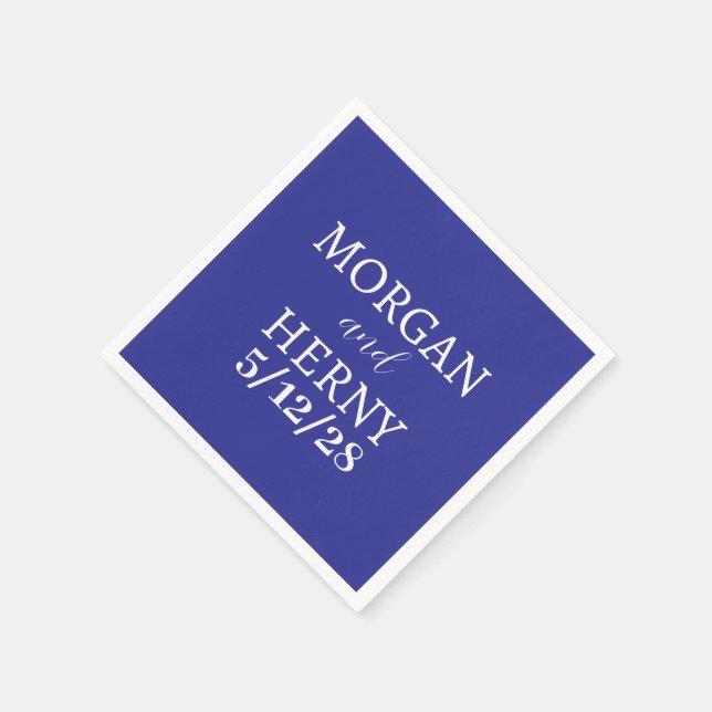 CUSTOMIZED NAME STYLISH MODERN DARK BLUE WEDDING NAPKIN (Corner)