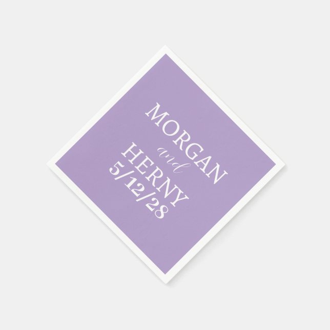 CUSTOMIZED NAME STYLISH MODERN LAVENDER WEDDING NAPKIN (Corner)