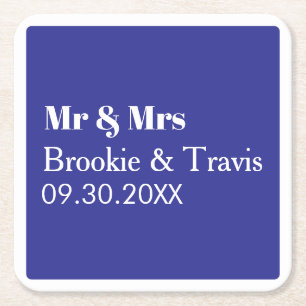 Customized Name Stylish Modern Minimal Wedding Square Paper Coaster