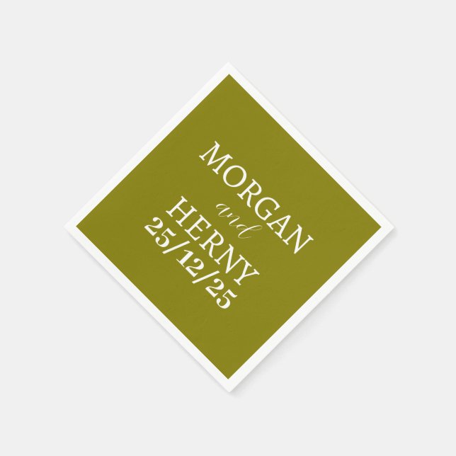 CUSTOMIZED NAME STYLISH MODERN OLIVE GREEN WEDDING NAPKIN (Corner)