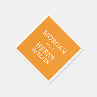 CUSTOMIZED NAME STYLISH MODERN ORANGE WEDDING NAPKIN