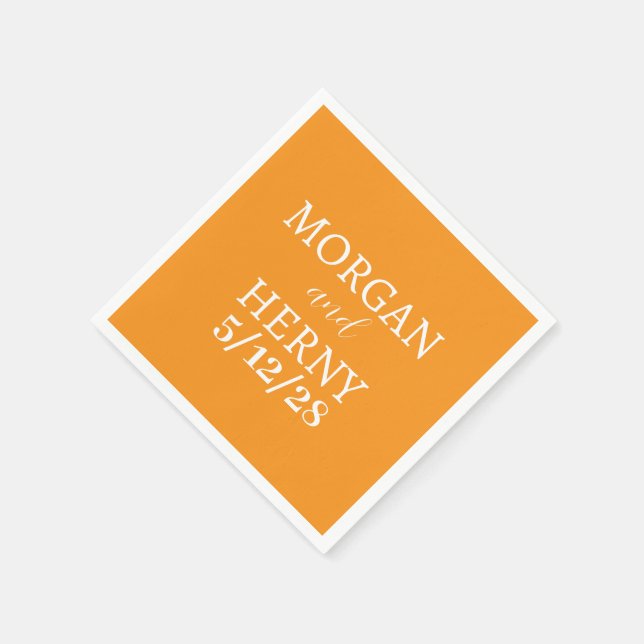 CUSTOMIZED NAME STYLISH MODERN ORANGE WEDDING NAPKIN (Corner)
