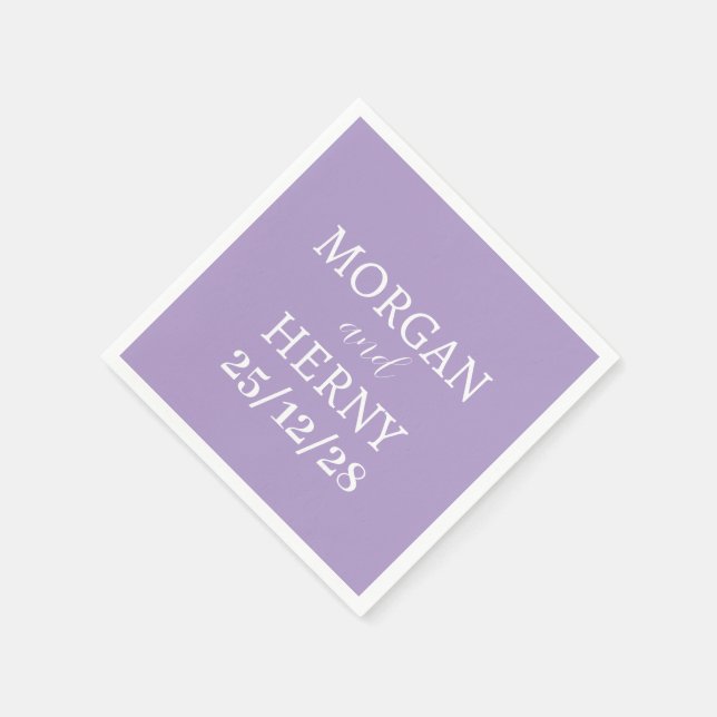 CUSTOMIZED NAME STYLISH MODERN PALE PURPLE WEDDING NAPKIN (Corner)