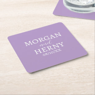 CUSTOMIZED NAME STYLISH MODERN PALE PURPLE WEDDING SQUARE PAPER COASTER