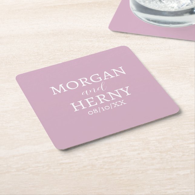 CUSTOMIZED NAME STYLISH MODERN PALE WINE WEDDING  SQUARE PAPER COASTER (Angled)
