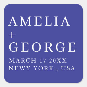 CUSTOMIZED NAME STYLISH MODERN WEDDING DARK BLUE SQUARE STICKER