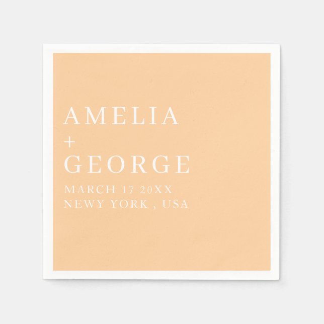CUSTOMIZED NAME STYLISH MODERN WEDDING PEACH   NAPKIN (Front)