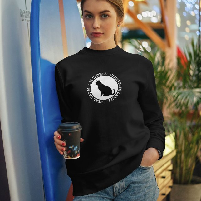 Customized Pet Owner Cat Mom World Black And White Sweatshirt (Creator Uploaded)