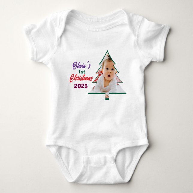 Customized Photo Olivia's 1st Christmas Tree  Baby Bodysuit (Front)
