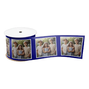 Customized Photo Ribbon White Navy Blue Kids Satin Ribbon