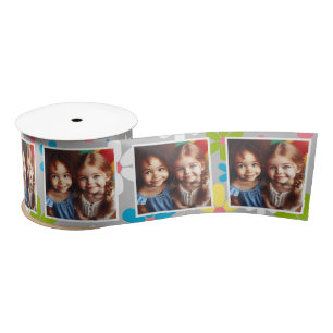 Customized Photo Ribbon White Silver Spring Floral Satin Ribbon