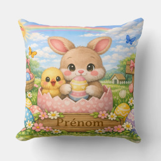 Customized Pillow Name – Bunny and Chick
