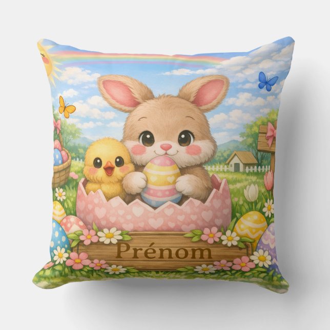 Customized Pillow Name – Bunny and Chick (Front)