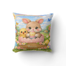 Customized Pillow Name – Bunny and Chick of