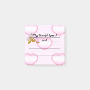 Customized Pink Heart Teacher Notes