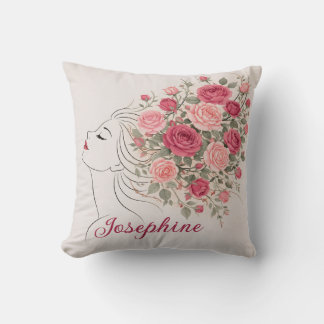 Customized Pink Rose Floral Hair Woman Elegant  Cushion