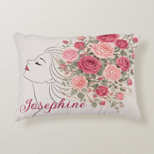 Customized Pink Rose Floral Hair Woman Elegant Decorative Cushion