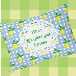 Customized Preppy Yellow Lemons Blue White Check Decorative Cushion