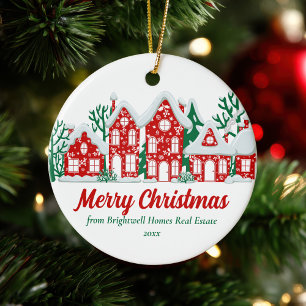 Customized Real Estate Company Merry Christmas Ceramic Ornament