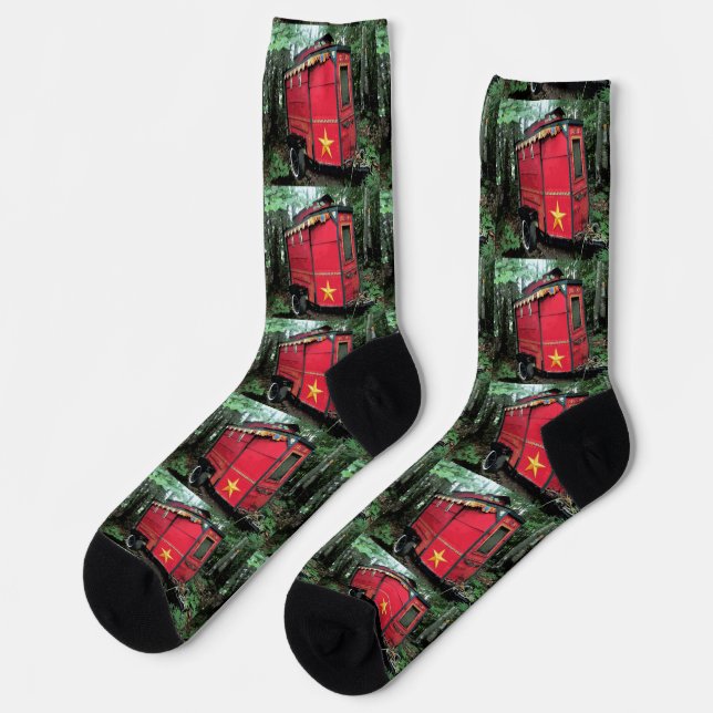 Customized Red Gypsy tiny caravan Socks (Left)