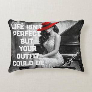 Customized Red Hat Piano Glam Fashion Quote Chic Decorative Cushion