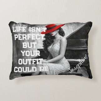 Customized Red Hat Piano Glam Fashion Quote Chic Decorative Cushion