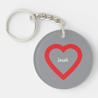 Customized red heart keychain with name