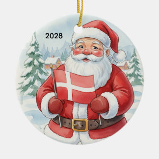 Customized Santa with Denmark Flag Ceramic Ornament