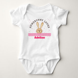 Customized Somebunny Loves You Pink Baby Bodysuit