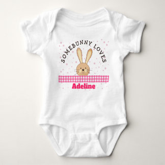 Customized Somebunny Loves You Pink Baby Bodysuit