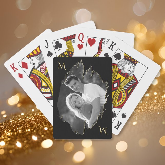 Customized Stylish Unique Photo Gold Monogram Playing Cards (Customized Stylish Unique Photo Gold Monogram Poker Cards)