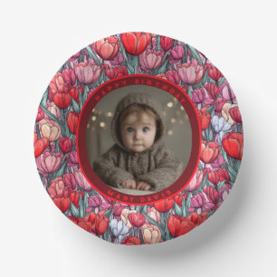 Customized Tulip Themed 90Th Birthday Paper Plate