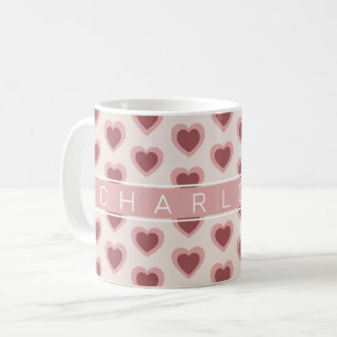 Customized Y2K Heart in Bordeaux Pink Retro Coffee Mug