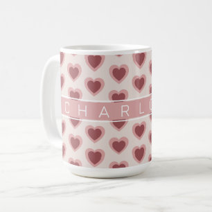 Customized Y2K Heart in Bordeaux Pink Retro Coffee Mug