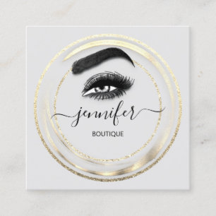 CustomQR Code Logo Glitter Gold Grey Eyelash Square Business Card
