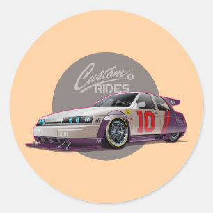 Custon fiction race car concept classic round sticker