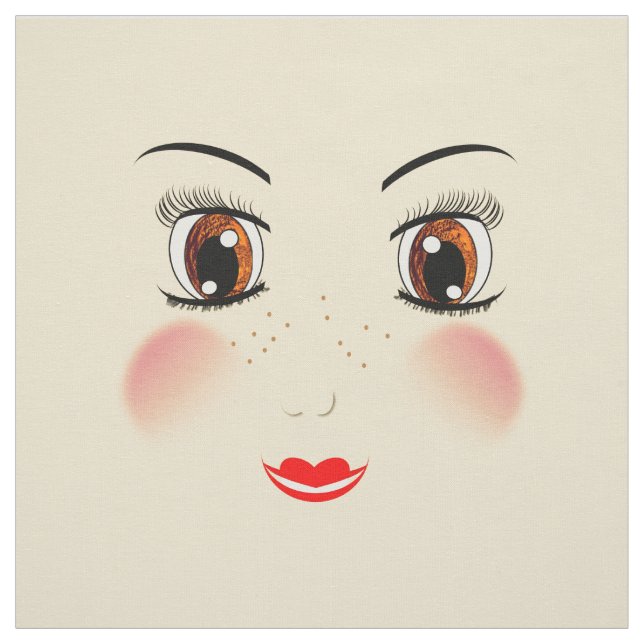 Cut And Sew Cute Big Eyed Rag Doll Faces Fabric (Swatch)