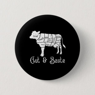 Cut And Ste Cow - Beef Butcher Cuts Of Meat Diagra 6 Cm Round Badge
