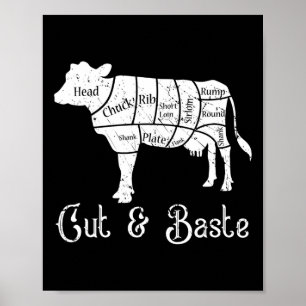 Cut And Ste Cow - Beef Butcher Cuts Of Meat Diagra Poster