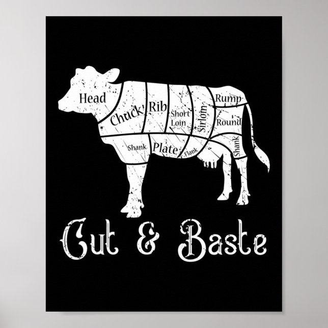 Cut And Ste Cow - Beef Butcher Cuts Of Meat Diagra Poster (Front)