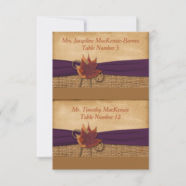 Cut Apart FAUX Burlap, Leaves Place Cards - Purple (Front)