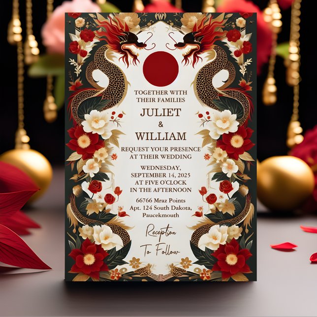 Cut Asian Modern Floral Chinese Bilingual Wedding Invitation (Creator Uploaded)