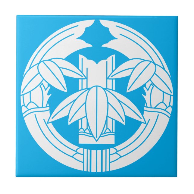 Cut bamboo in embracing bamboo leaves ceramic tile (Front)