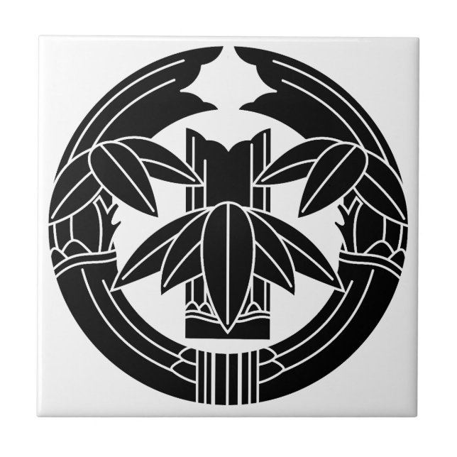 Cut bamboo in embracing bamboo leaves ceramic tile (Front)