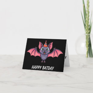 cut bat wearing birthday hat card