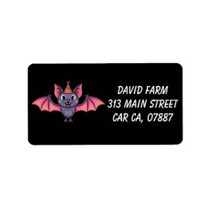 cut bat wearing birthday hat label