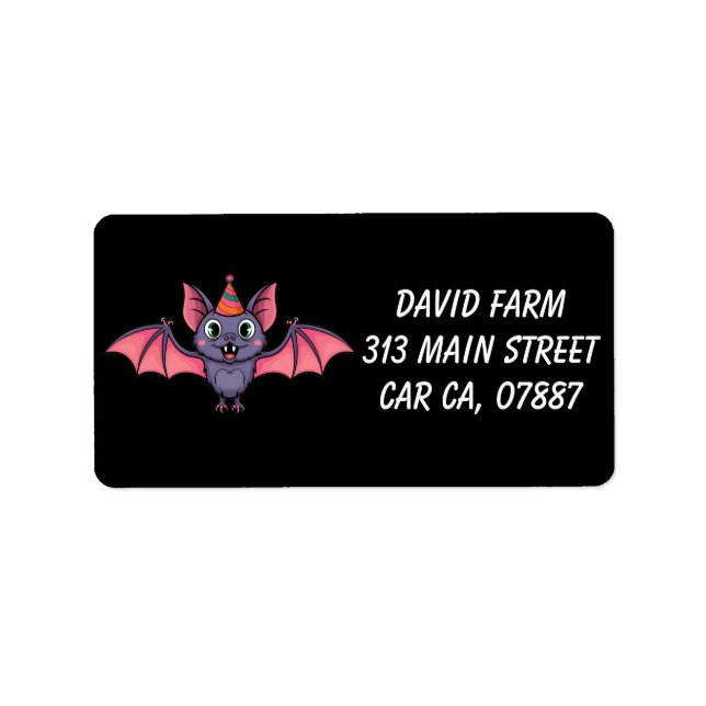 cut bat wearing birthday hat label (Front)