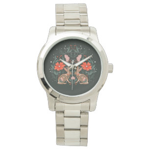 Cut bunny and flowers illustration  watch