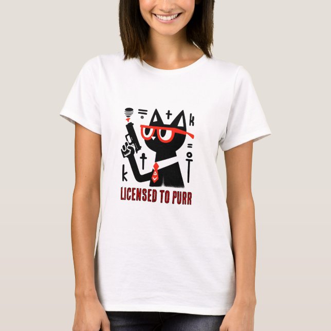 Cut cat holding a gun funny T-Shirt (Front)